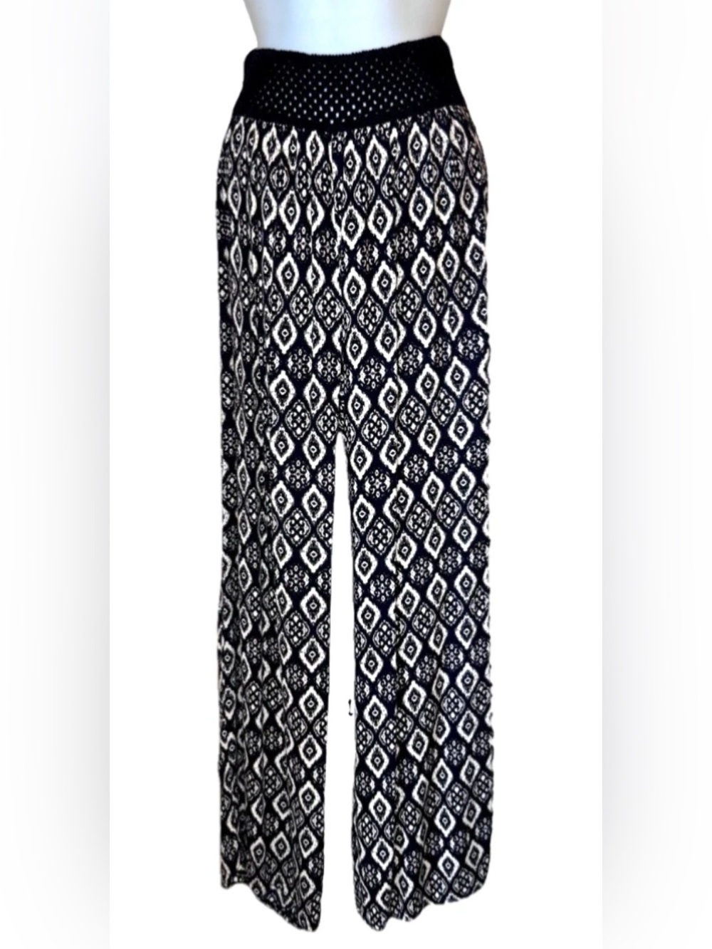 🖤LIVING DOLL🖤 AZETC PRINT CROCHET ELASTIC WAIST WIDE LEG BOHO HAREM PANTS